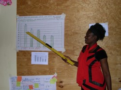 Lizzie Shumba presents yield data at participatory workshop